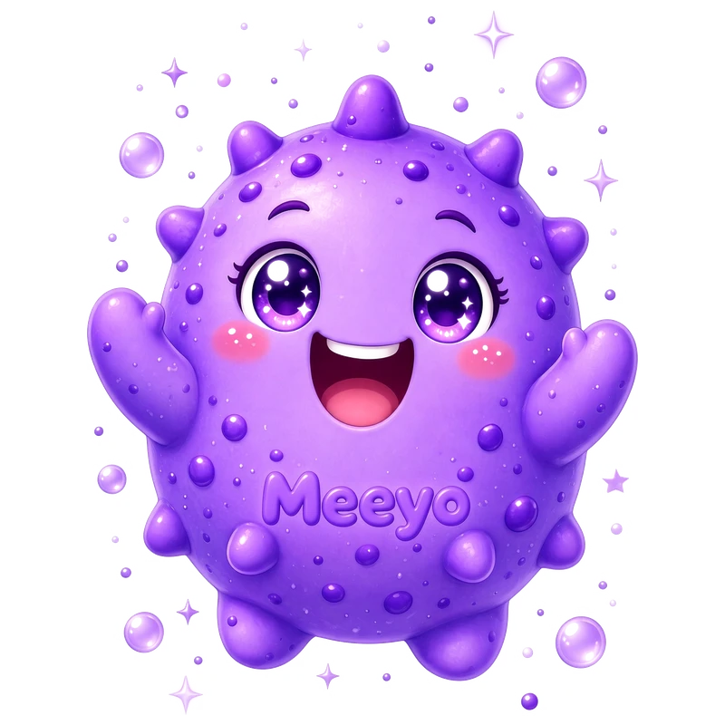 Der MEEYO-Virus: ein kleines lila Wesen mit Herzen